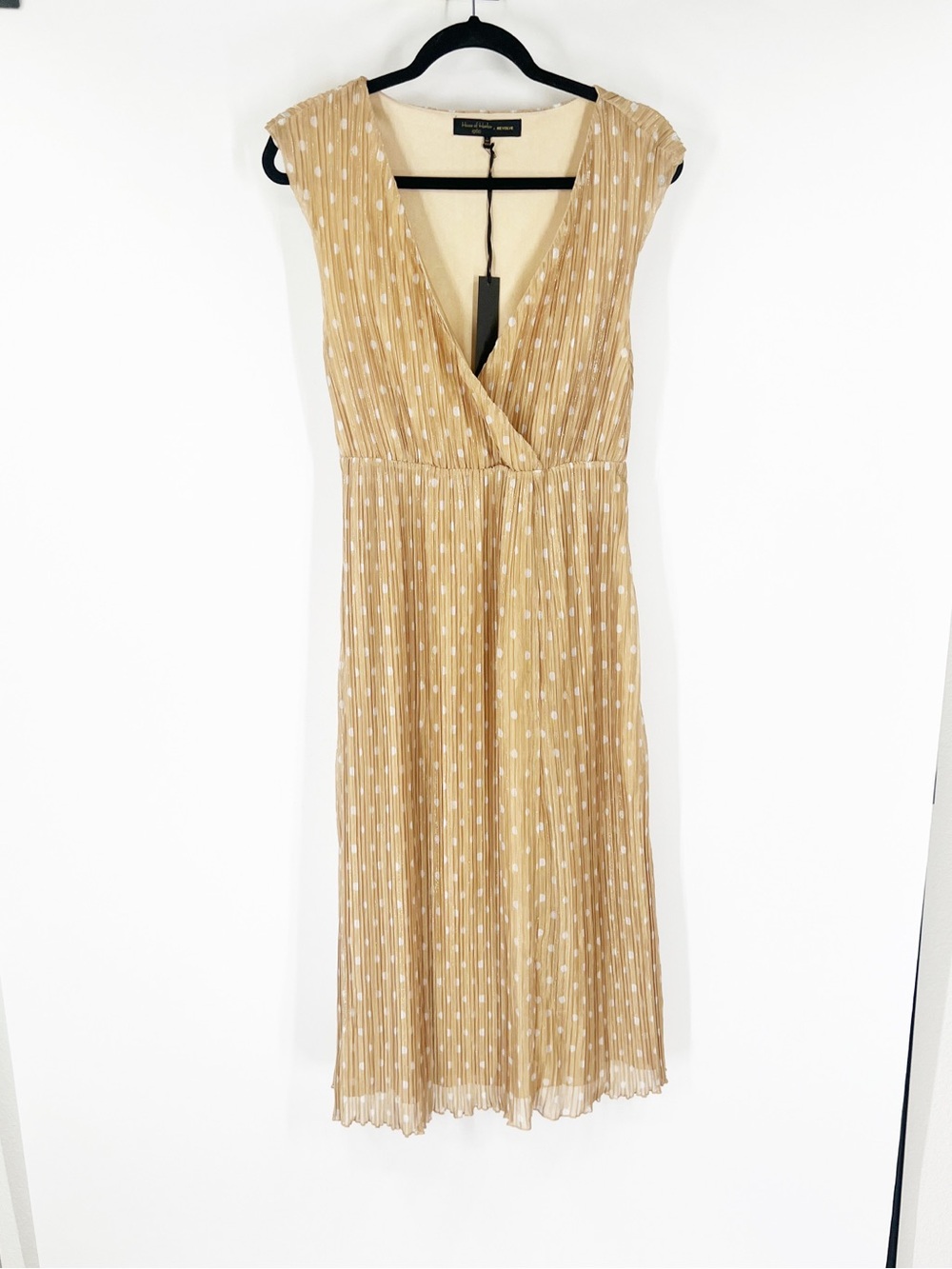 House of Harlow 1960 X Revolve Polka Dot V-Neck Midi Dress Gold NWT